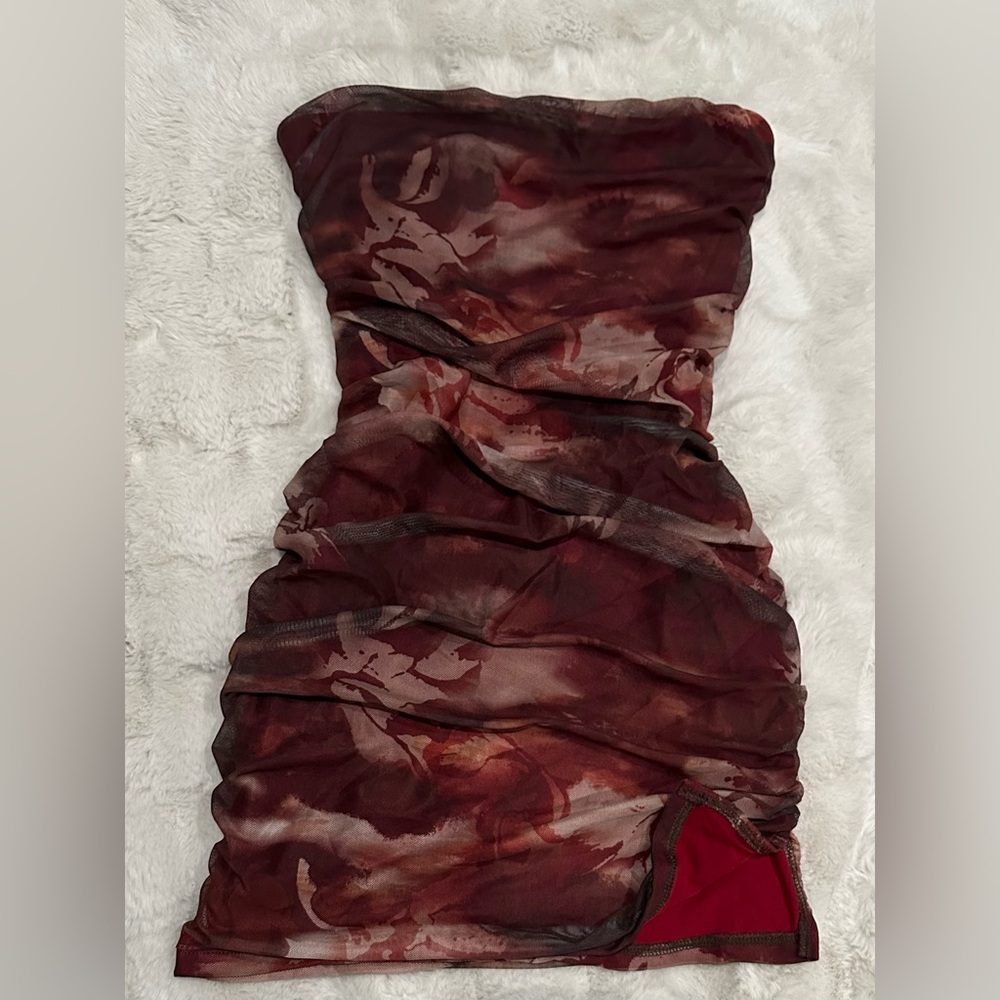 Red Print Strapless Dress